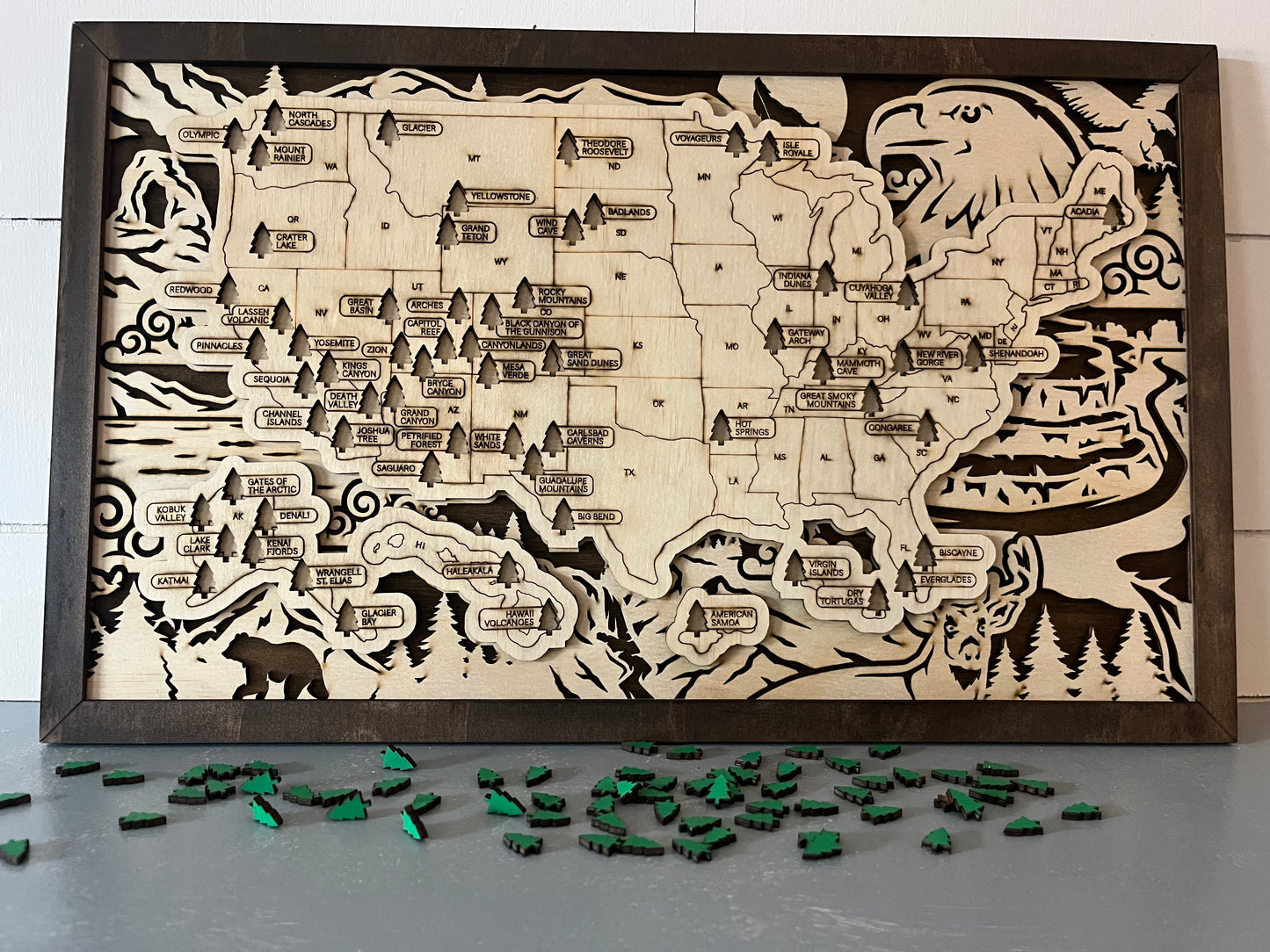 United States National Parks Engraved Map