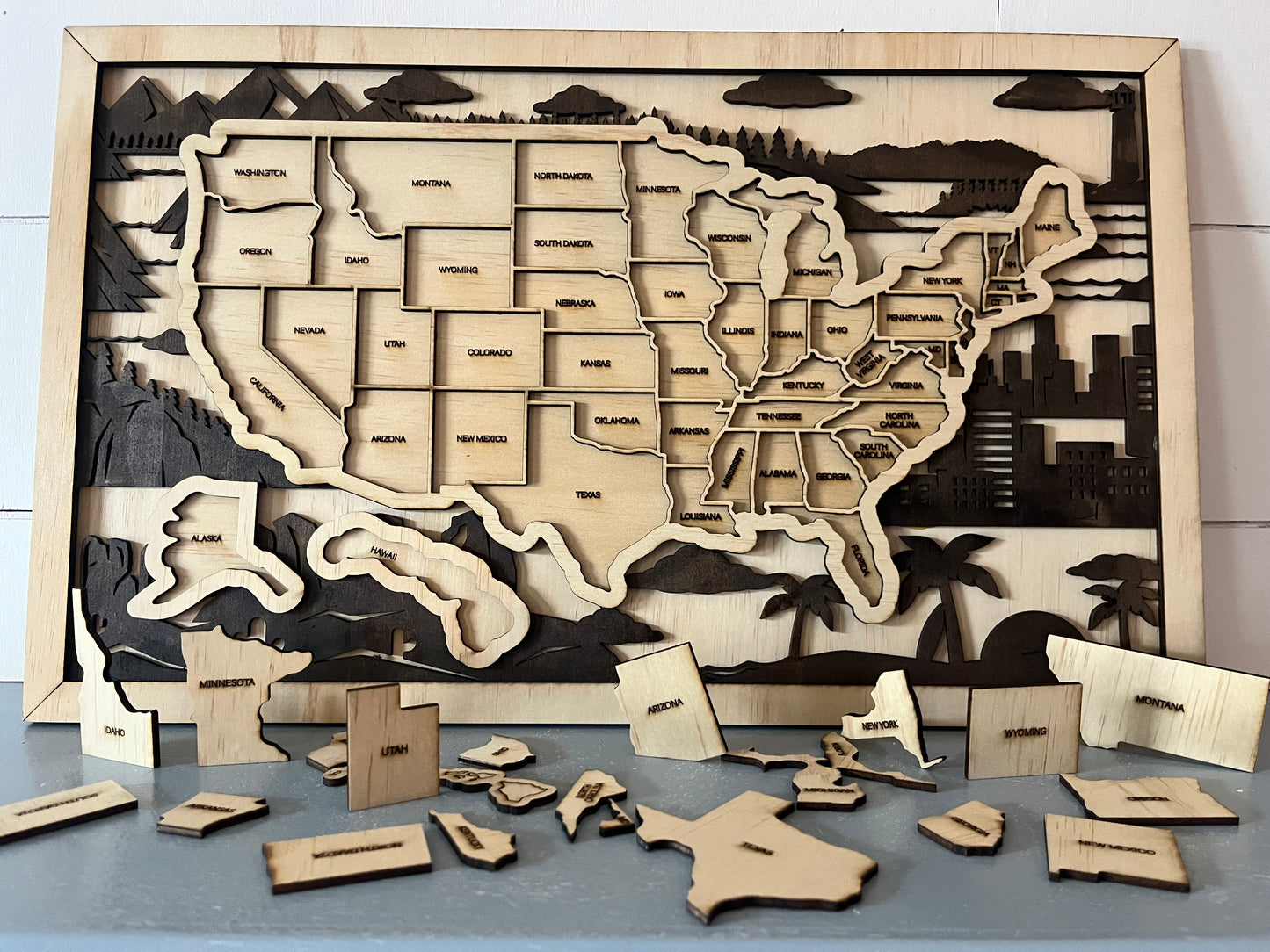 United States Engraved Travel Map