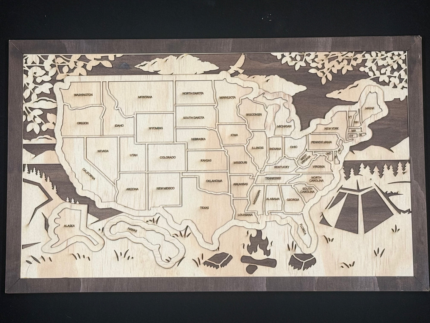 United States Engraved Travel Map
