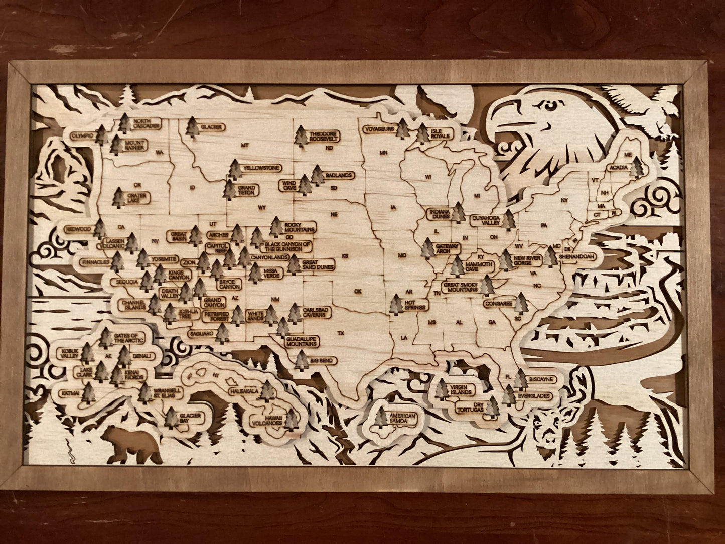 United States National Parks Engraved Map