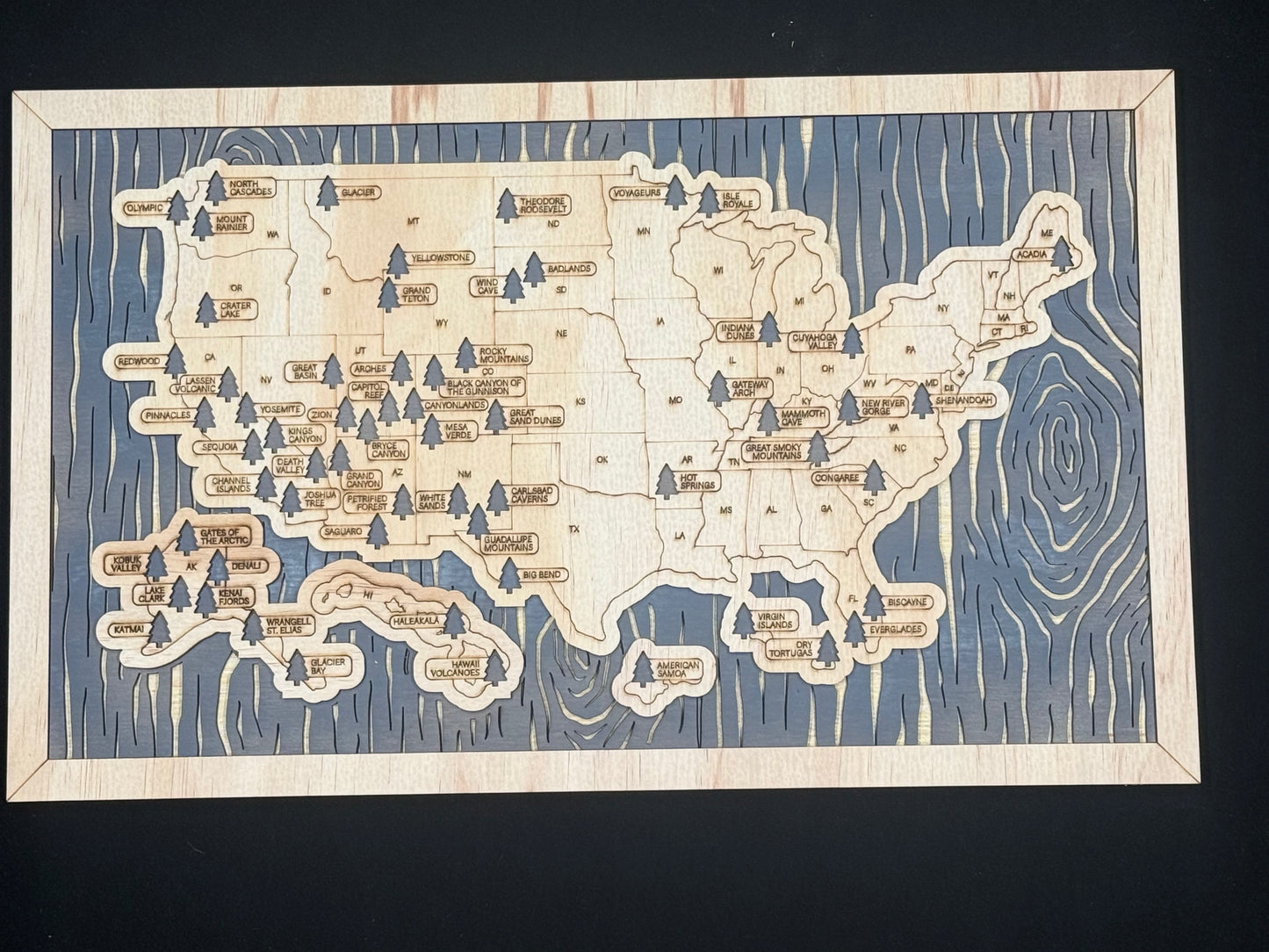 United States National Parks Engraved Map