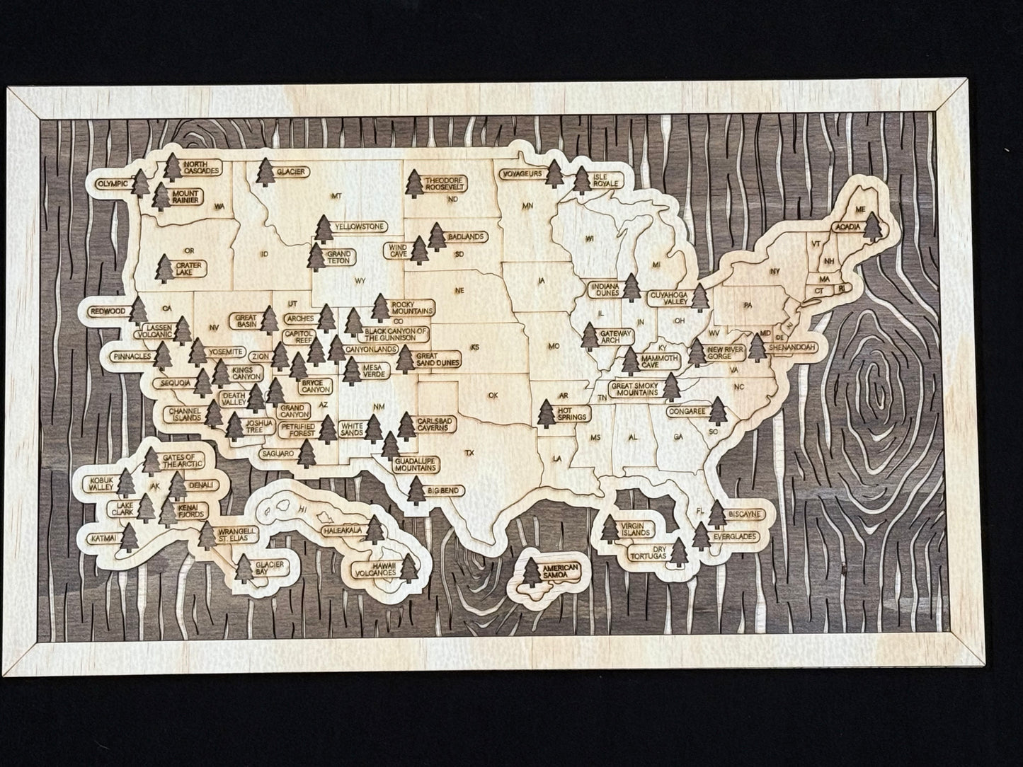 United States National Parks Engraved Map