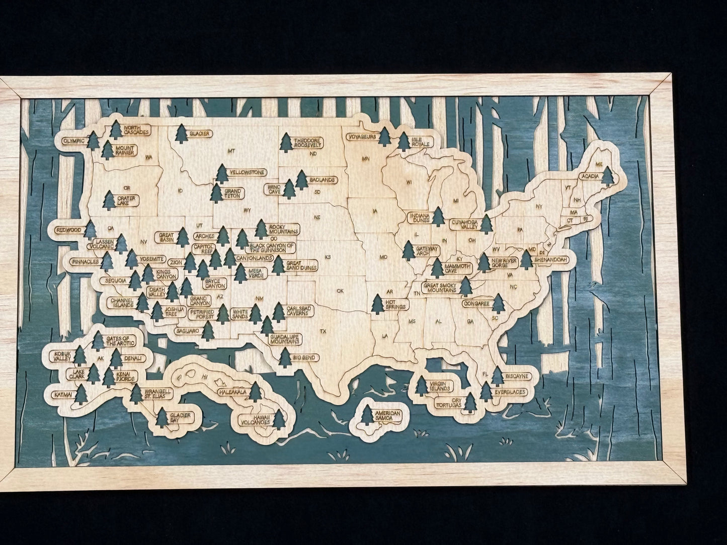 United States National Parks Engraved Map