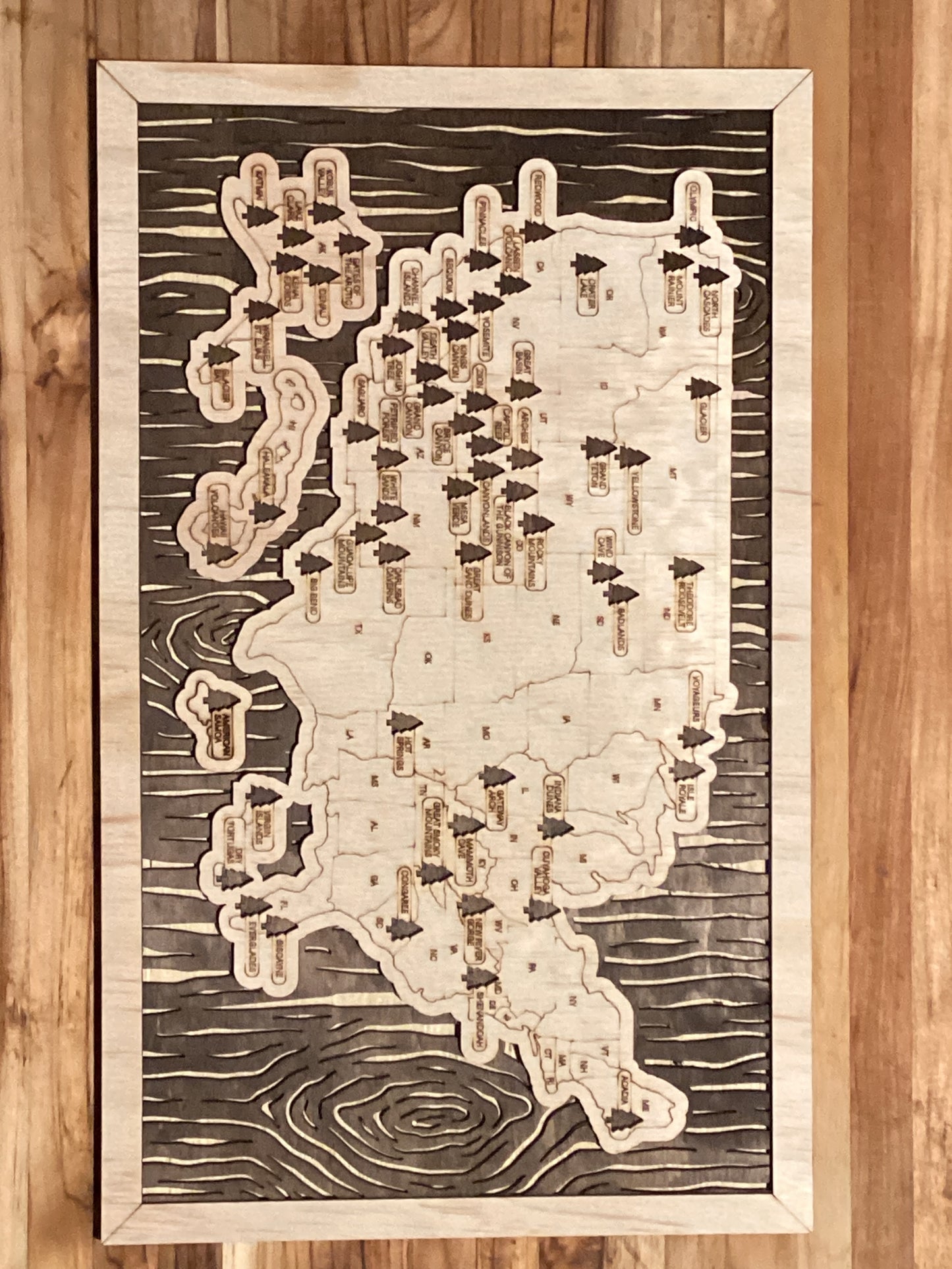United States National Parks Engraved Map