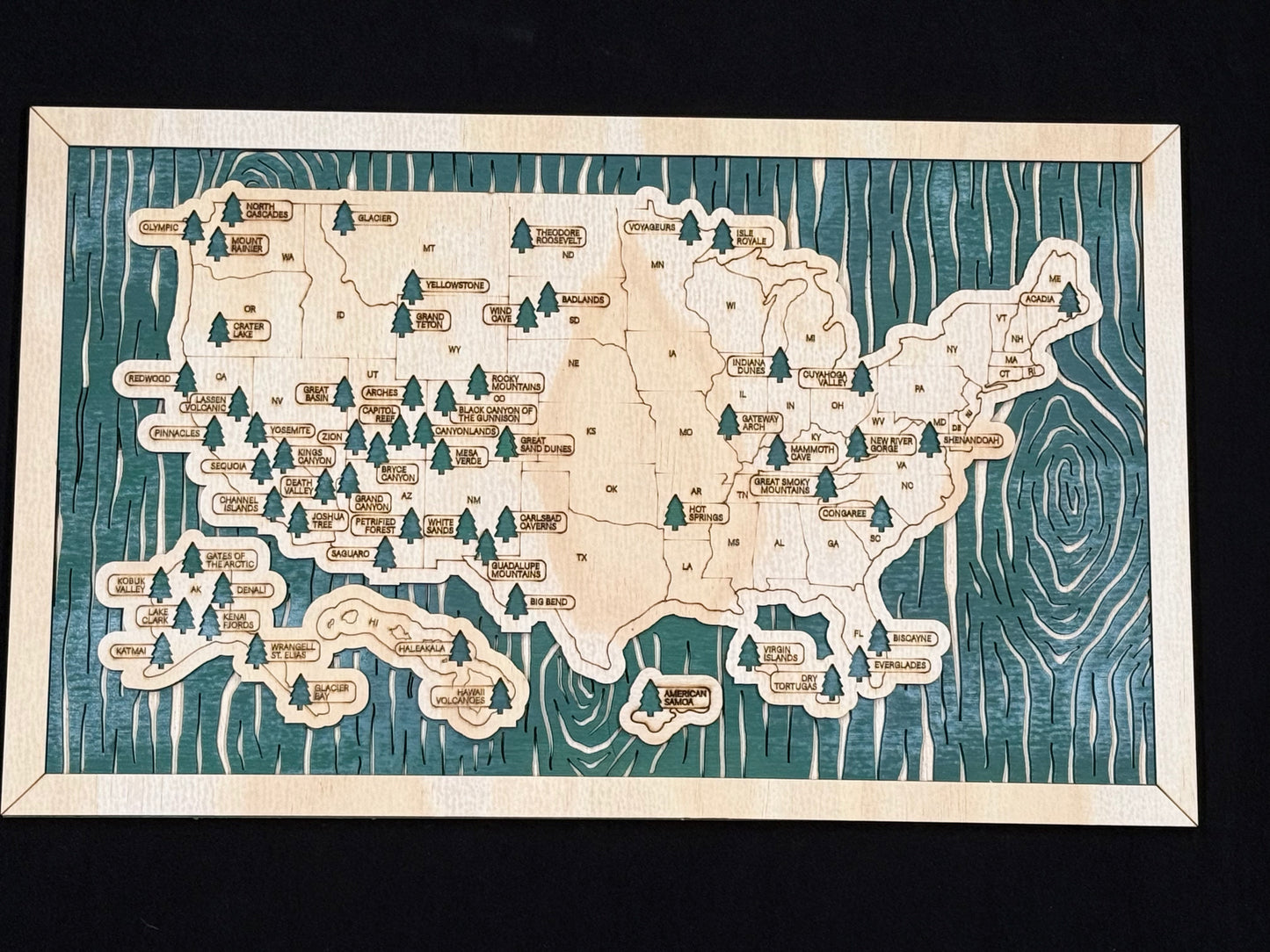 United States National Parks Engraved Map