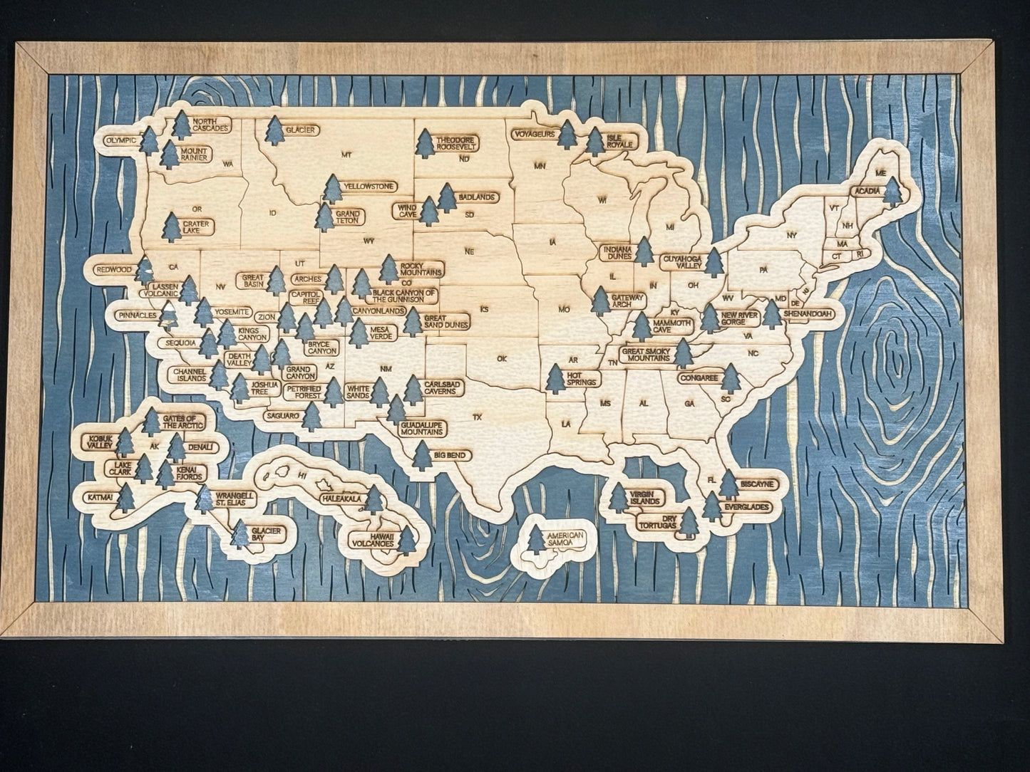 United States National Parks Engraved Map
